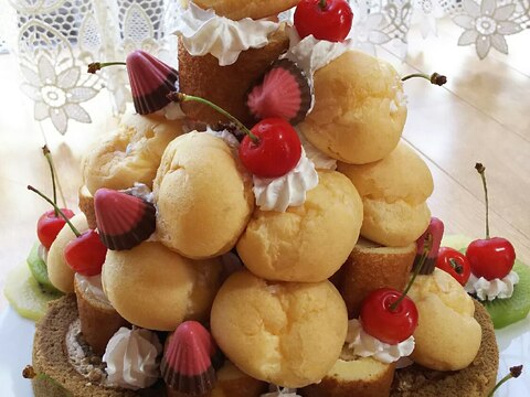 ロールケーキとプチシューで簡単ケーキタワー レシピ 作り方 By えばりちんく 楽天レシピ ロールケーキとプチシューで簡単ケーキタワー レシピ 作り方 By えばりちんく 楽天レシピ